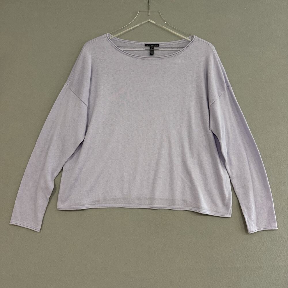 Eileen Fisher Sweater Top Medium Purple Lavender Cotton Silk Oversized